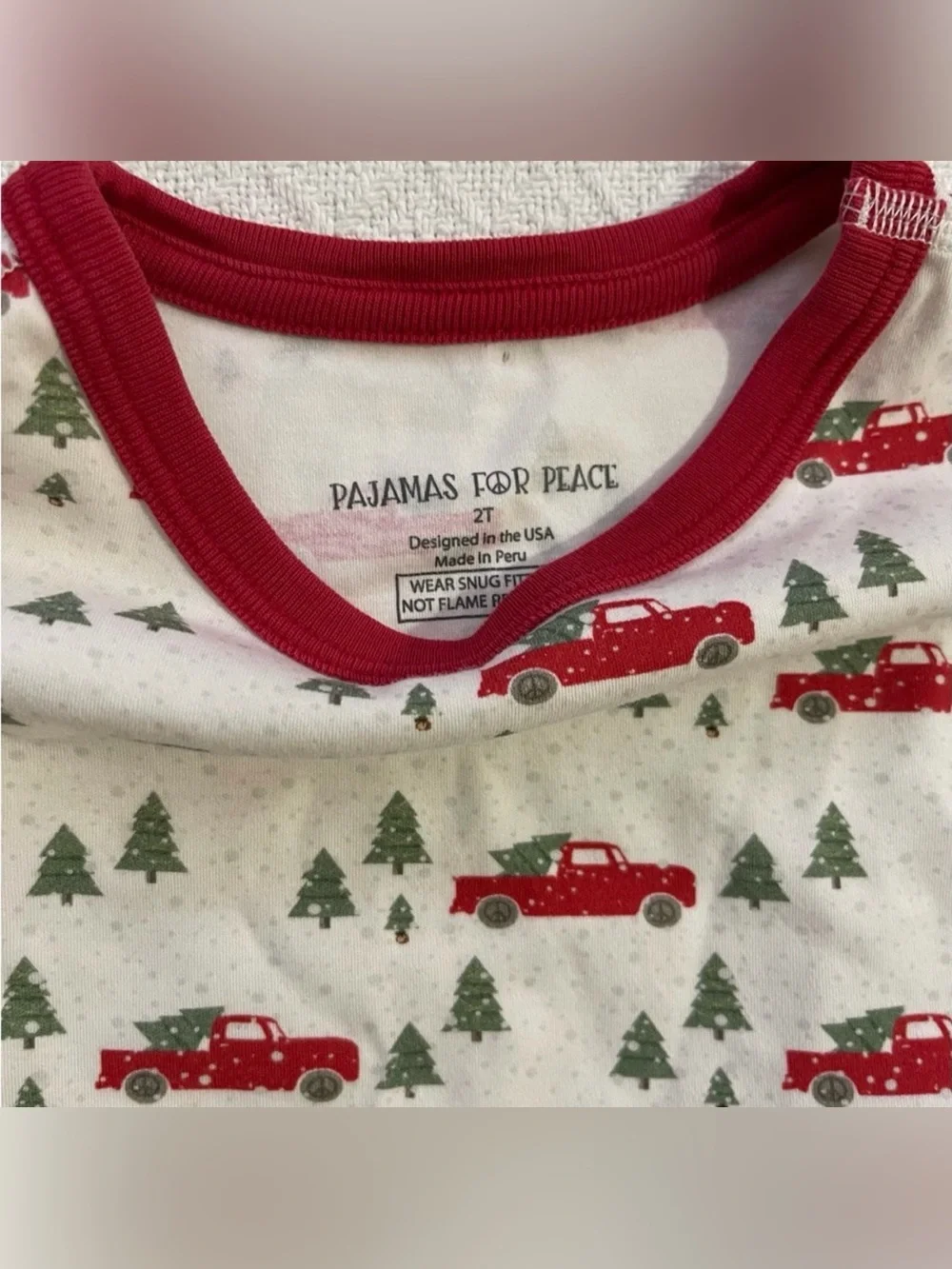 Pajamas for Peace Pima Cotton Trim a Tree Pajama Set with Red Trucks